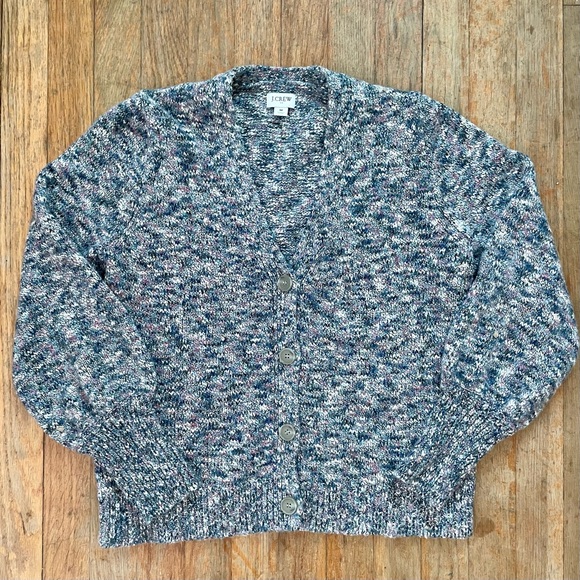 J.Crew Women's Textured Marled Blue & Pink Cardigan - Size Medium - Picture 4 of 8